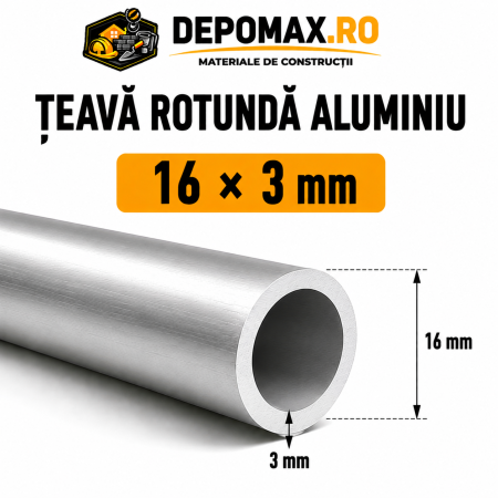 Teava rotunda aluminiu 16 x 3 mm, 6 metri (6060)